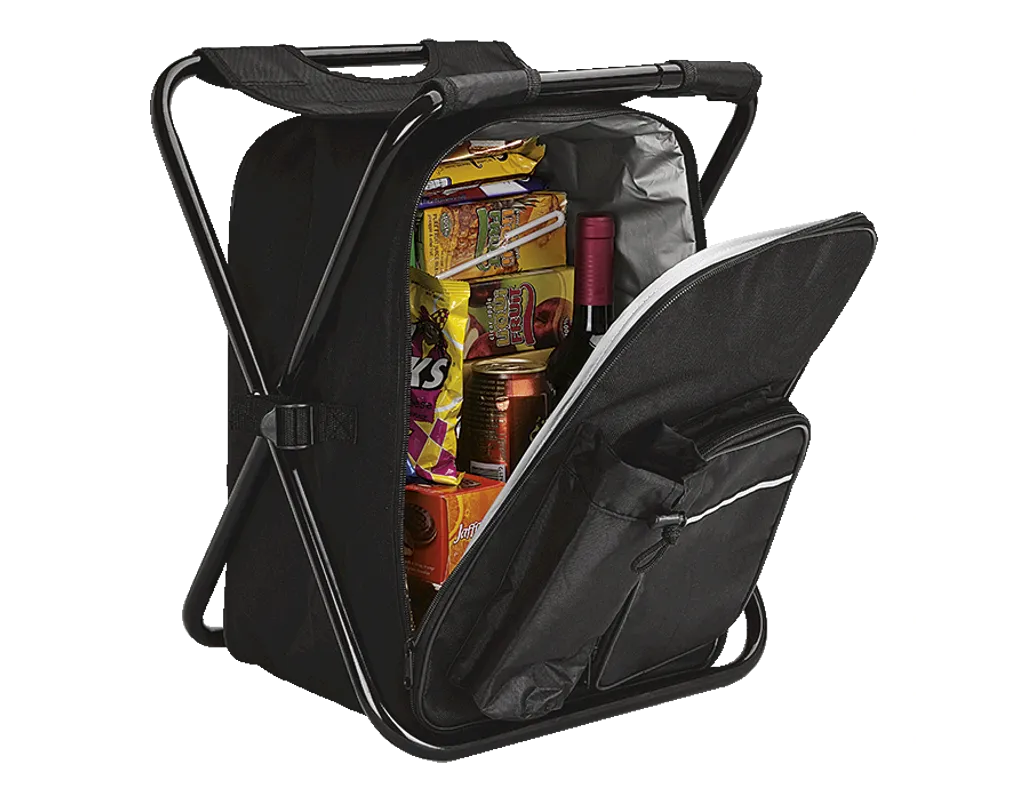 Picnic Chair Backpack Cooler - 420D - 600D - PEVA Lining - Black