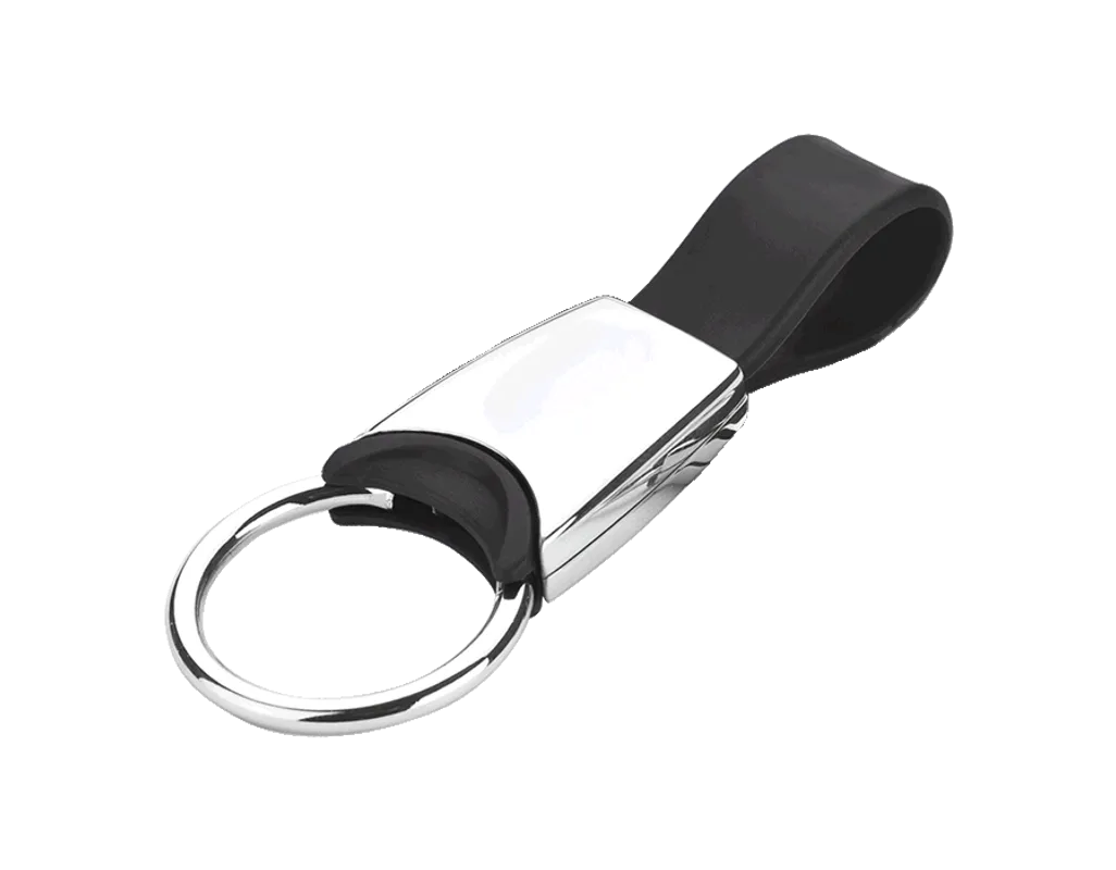 Metal Keychain with Silicone Strap - Black