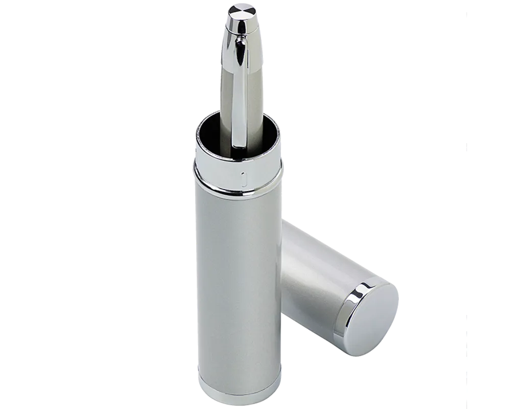 Metal Ballpoint Pen in Matching Tube - Silver