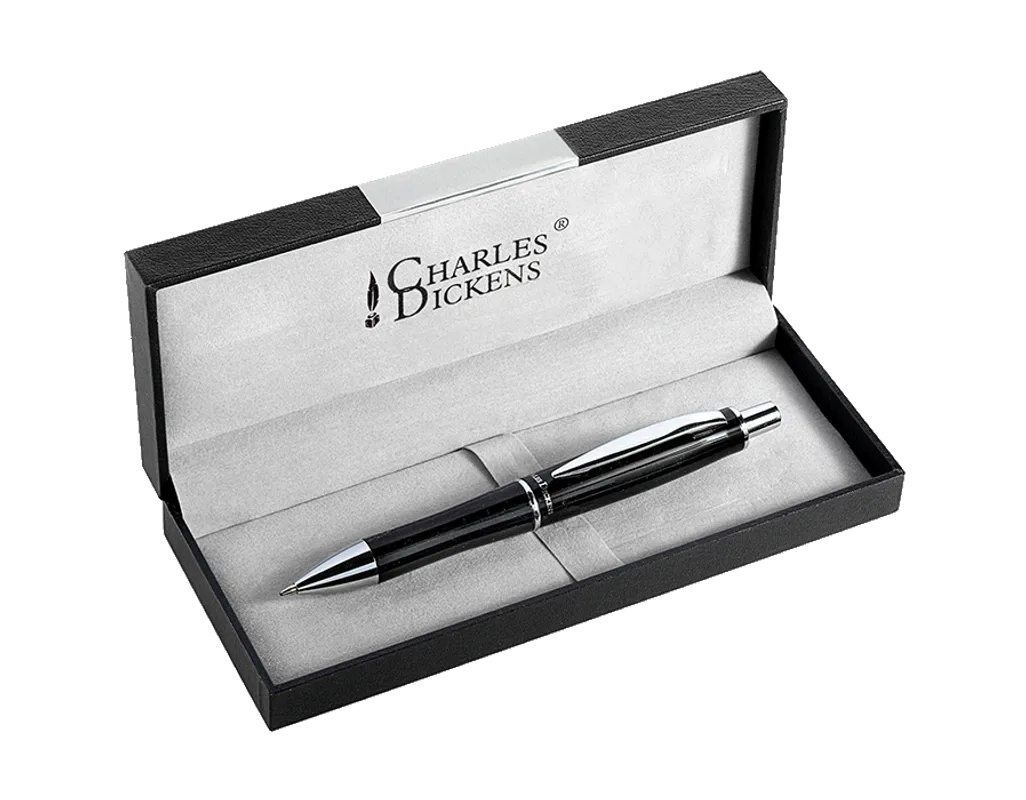 Charles Dickens Ballpoint Pen With Silver Trim - Black