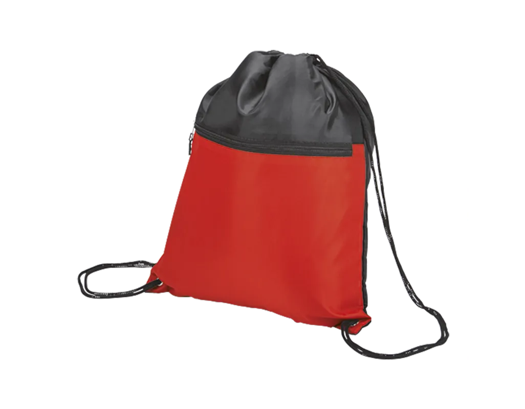 Drawstring Sport Bag with Zip Pocket - 210D