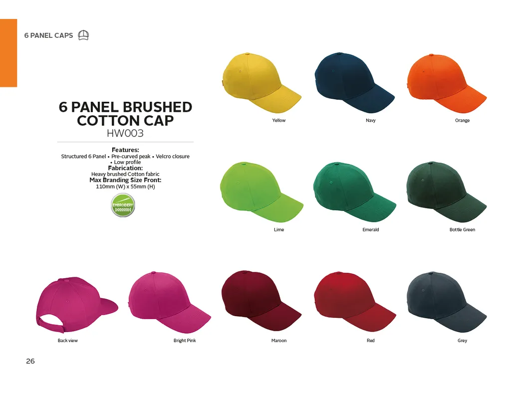 6 Panel Brushed Cotton Cap
